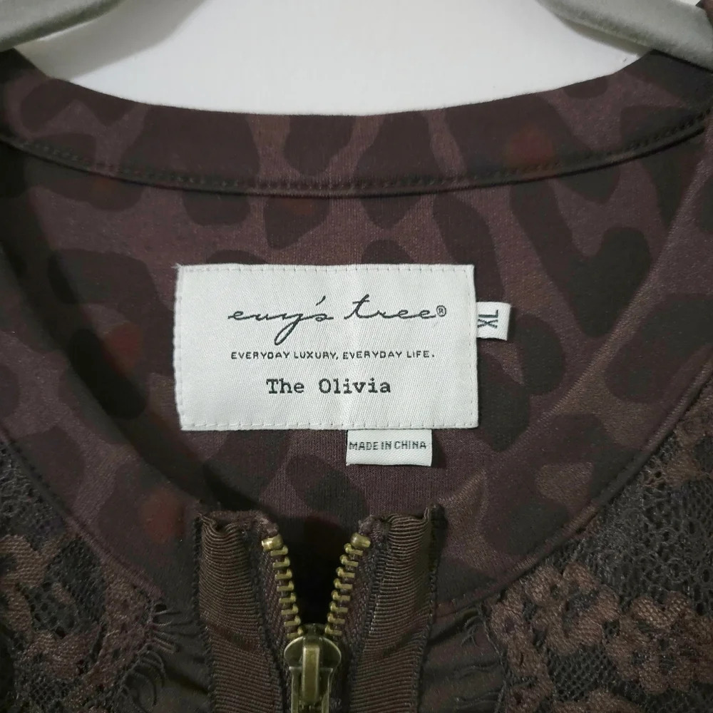 EVY'S TREE Leopars Knit Pieced Jacket, Lace Front Panel, Chocolate Brown, XL - Picture 6 of 16